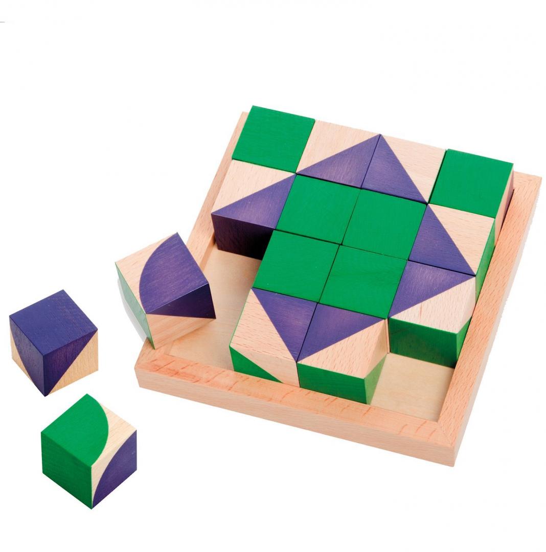 Jakolino - Didaktik-Spiel aus Buchenholz - das Zusammenspiel von Quadrat, Dreieck und Vierteilkreis ergeben eine Vielzahl von neuen, organischen Mustern. Jakolino - Didaktik-Spiel aus Buchenholz