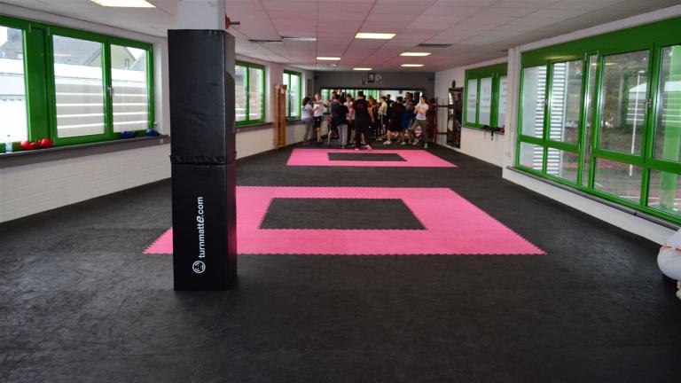 Puzzlematte - Steckmatte mit Rundumverzahnung - ausgelegt in Sportschule