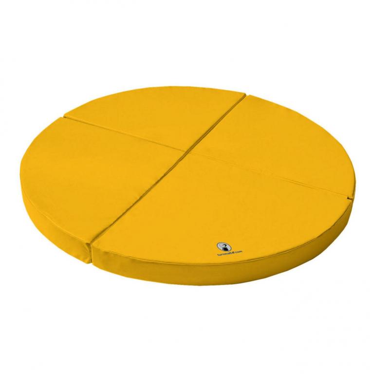 Weichbodenmatte rund 4-teilig - gelb - Unsere runde Weichbodenmatte besteht aus vier Viertelkreisen, welche sich dank stabiler Klettverbindungen an den Laschen miteinander verbinden lassen. 