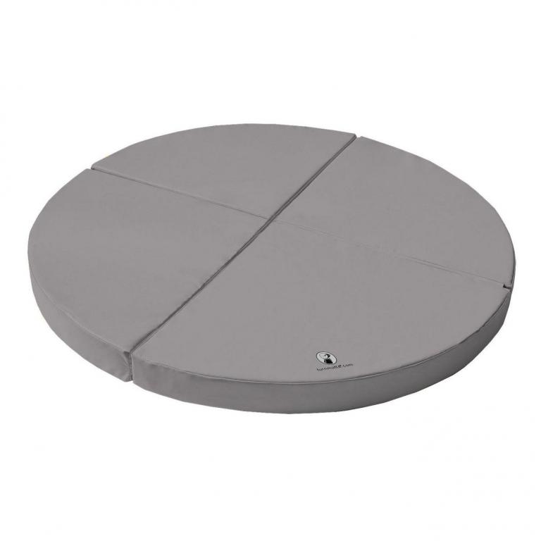 Weichbodenmatte rund 4-teilig - grau - Unsere runde Weichbodenmatte besteht aus vier Viertelkreisen, welche sich dank stabiler Klettverbindungen an den Laschen miteinander verbinden lassen. 