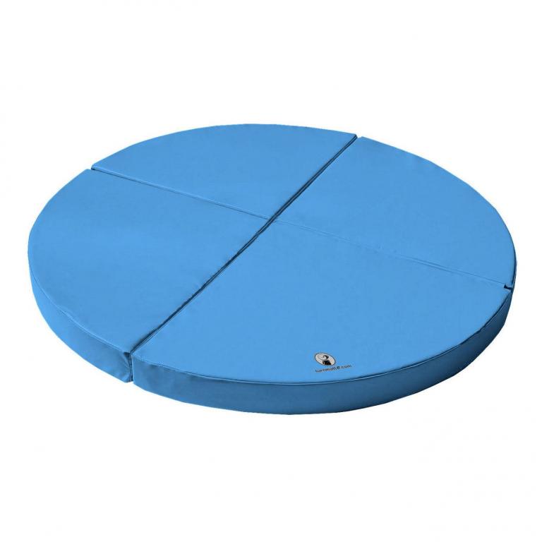 Weichbodenmatte rund 4-teilig - hellblau - Unsere runde Weichbodenmatte besteht aus vier Viertelkreisen, welche sich dank stabiler Klettverbindungen an den Laschen miteinander verbinden lassen. 